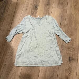 J.Jill Love Linen Women's Light Blue Linen Tunic Top Size Medium Petite